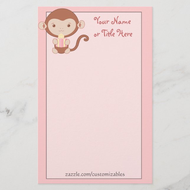 Papelaria Papel de carta do rosa do macaco do aniversário (Frente)