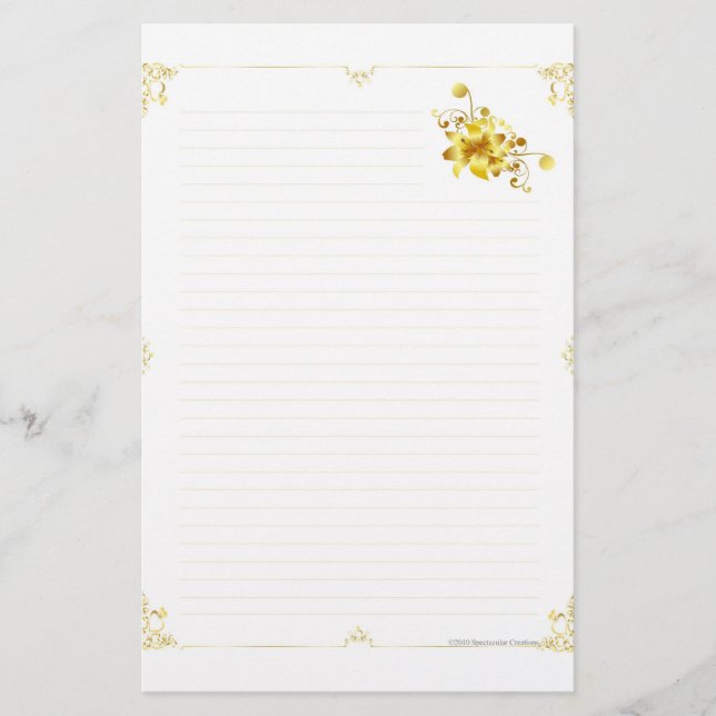 Papelaria Papel de carta Dourado da flor (Frente)