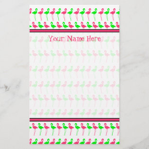 Papelaria Papel de Carta Flamingo - Padrão Rosa e Verde