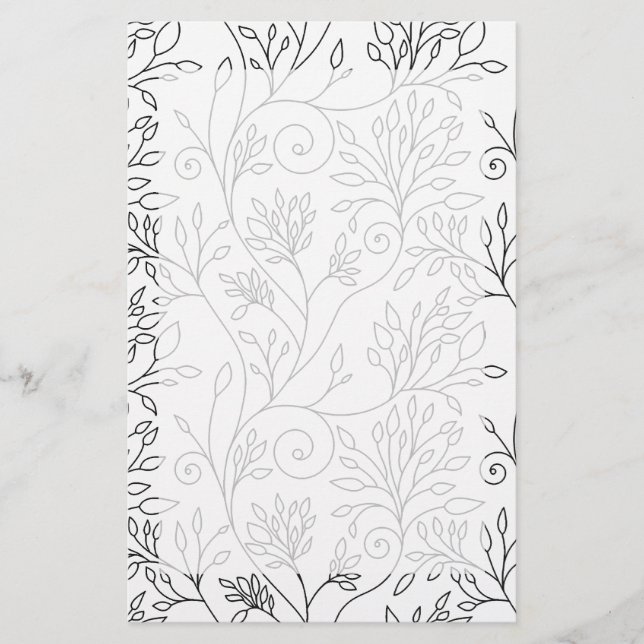 Papelaria Papel de carta floral preto e branco (Frente)