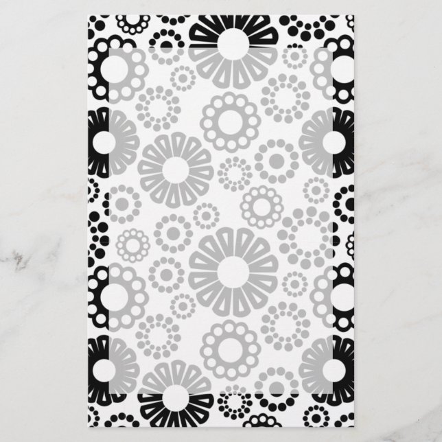 Papelaria Papel de carta floral preto e branco (Frente)