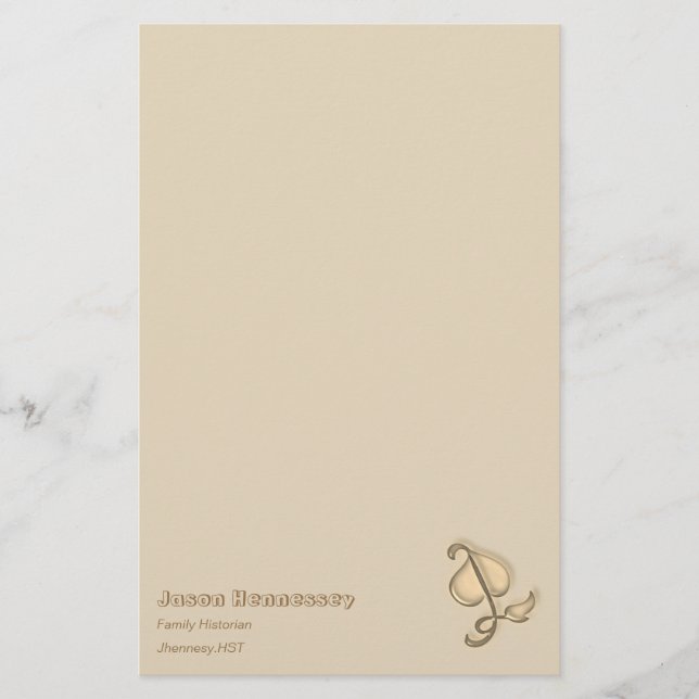 Papelaria Papel de Carta - Folha Marrom 3D com Nome (Frente)