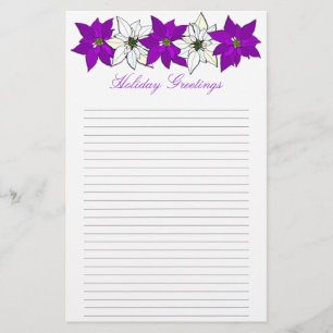 Papelaria Papel de carta forrado de Poinsettia de Natal Roxo