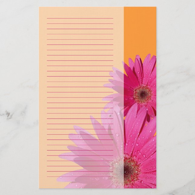 Papelaria Papel de carta Gerbera Daisy Laranja e Rosa (Frente)