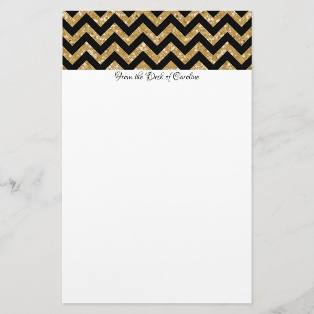 Papelaria Papel de carta Glitter Chevron Dourado (Frente)