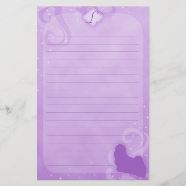 Papelaria Papel de Carta Lhasa Apso Mágico Roxo (Frente)