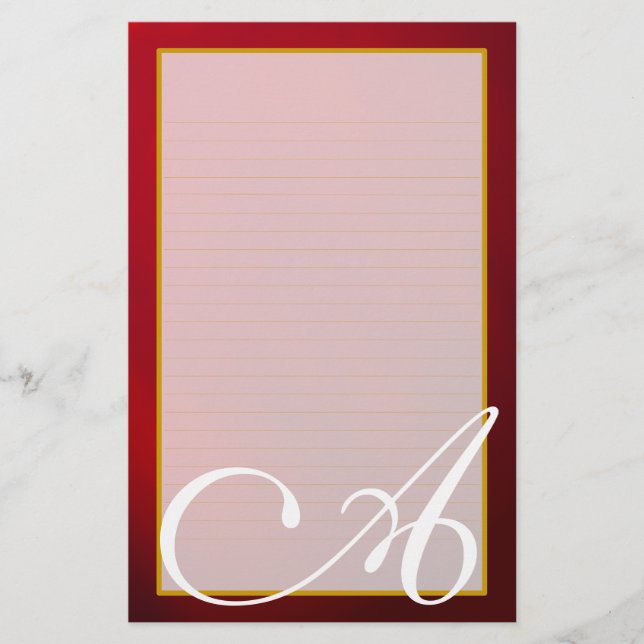 Papelaria Papel de Carta Linhado para Monograma de Ruby Verm (Frente)
