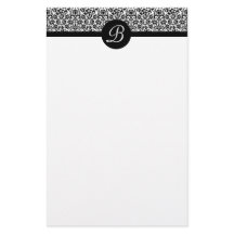 Papel de carta Monograma de Damasco Preto e Branco