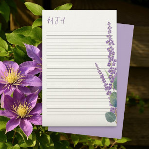 Papelaria Papel de Carta Monograma Lined Lavanda Eucalipto