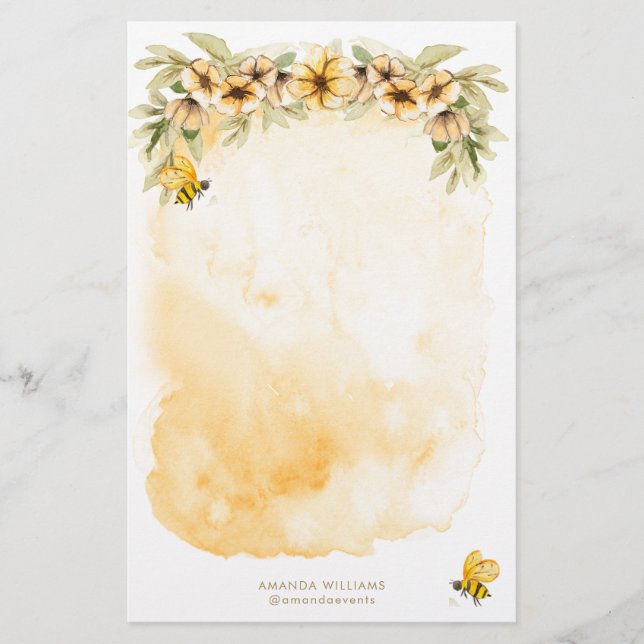 Papelaria Papel de carta para monograma de abelhas amarela (Frente)