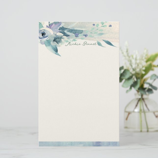 Papelaria Papel de Carta Personalizado Azul-Rosa e Teal (Em pé/Frente)