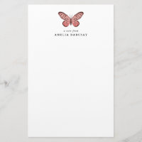Papel de Carta Personalizado de Borboleta Rosa Mod