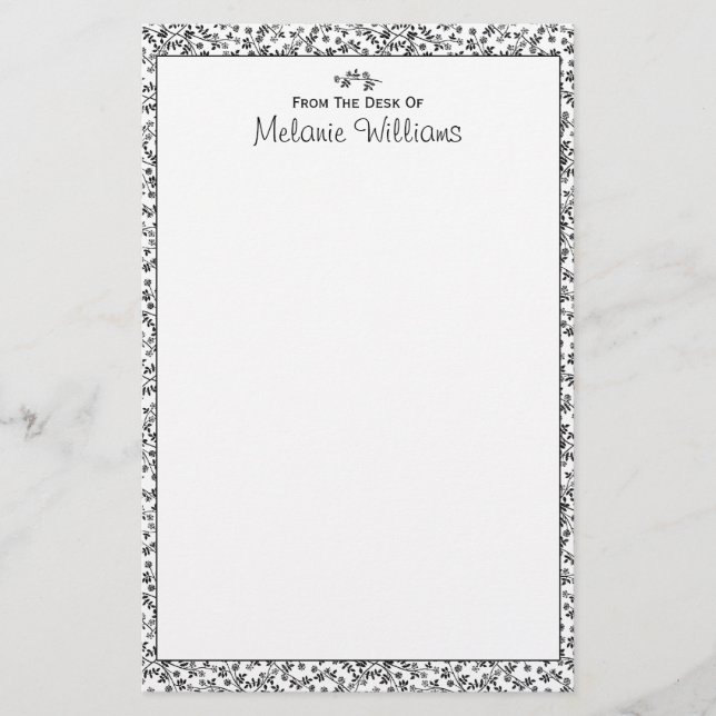 Papelaria Papel de Carta Personalizado de Brilhos Pretos e B (Frente)