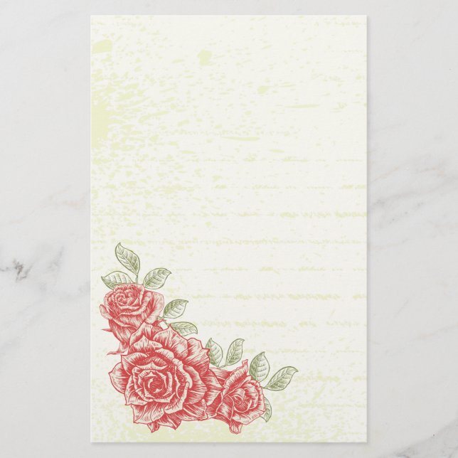 Papelaria Papel de carta personalizado floral do Vintage ros (Frente)