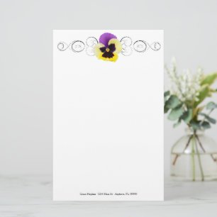Papelaria Papel de Carta Personalizado Pansy Amarelo e Roxo
