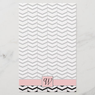 Papelaria Papel de Carta Preto-Branco e Chevron-Blush