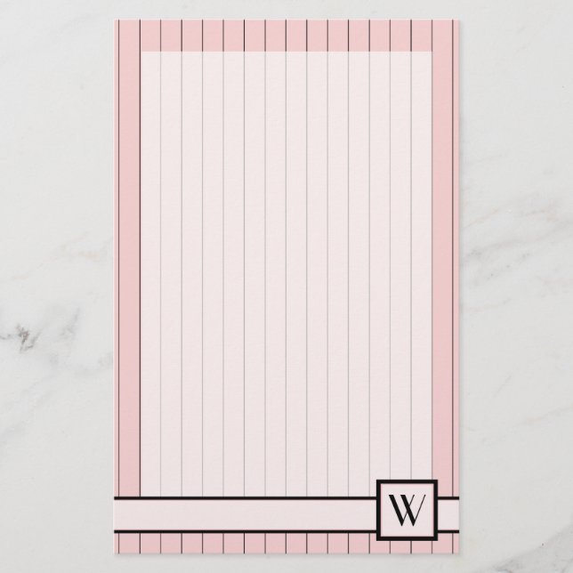 Papelaria Papel de Carta Rosa com Pinstripes Pretas (Frente)