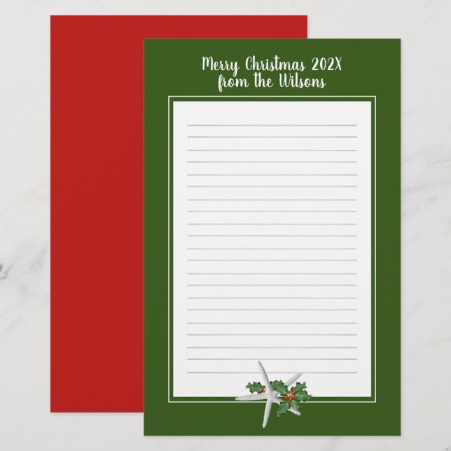 Papelaria Papel de carta verde-vermelho de peixe-espada de N (Frente/Verso)