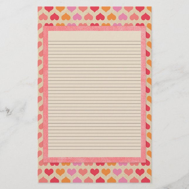 Papelaria Papel de carta vermelho e cor-de-rosa - linhas opc (Frente)