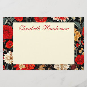 Papelaria Papel de Carta Vermelho e Creme Floral 5.5x8.5 Hor