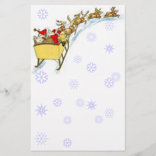 Papelaria Papel de carta Vintage Papai Noel Voando Trenó de