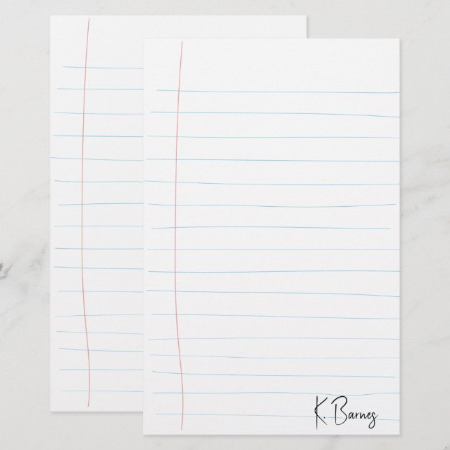 Papelaria Papel Linhado Desenhado à Mão (Frente/Verso)