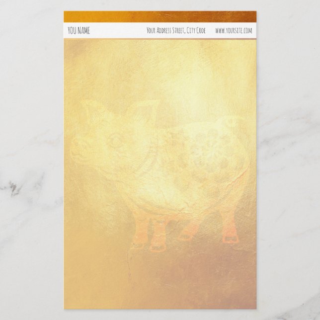 Papelaria Papel personalizado de Ano Novo para o Suíno ouro  (Frente)