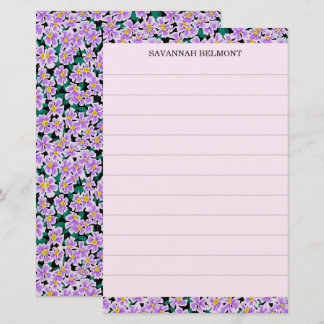 Papelaria Papel Personalizado de Nome Floral Roxo Elegante c