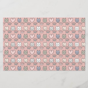 Papelaria Papel Scrapbook Rostos de Gato Rosa Pastel Kawaii