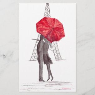 Papelaria Paris adora casal com guarda-chuva vermelha