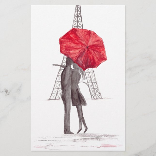 Papelaria Paris adora casal com guarda-chuva vermelha (Frente)