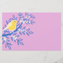 Papelaria Pássaro Amarelo Ilustrado em um Fundo Rosa