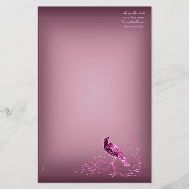 Papelaria Pássaro em um Rolar (Rosa) (Frente)