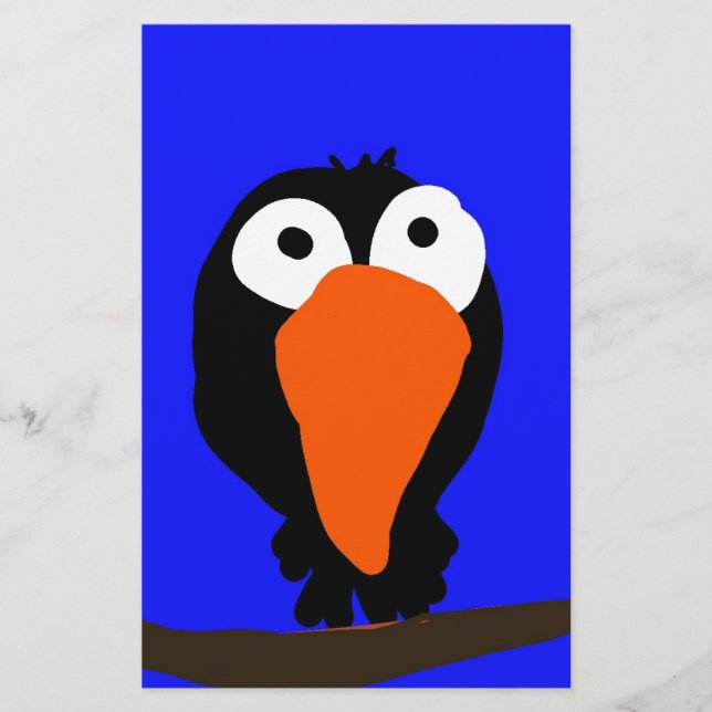 Papelaria pássaro preto desenhando uraco (Frente)