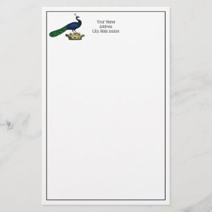Papelaria Pavão Estilizado Vintage Heráldico no C da Coroa