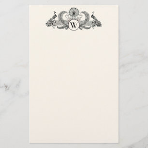 Papelaria Pavões Vintage Monograma Bege Marfim