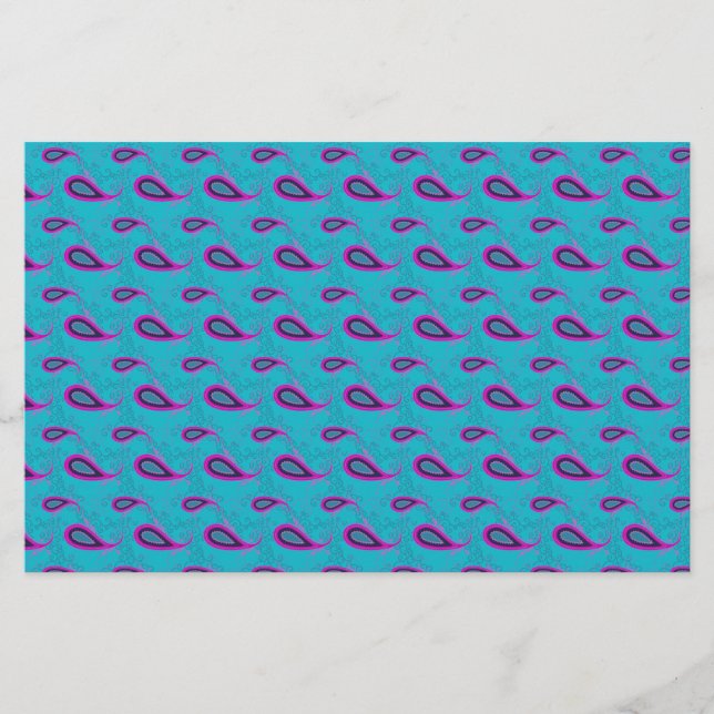 Papelaria Peacock e Magenta Paisley Pattern (Frente)