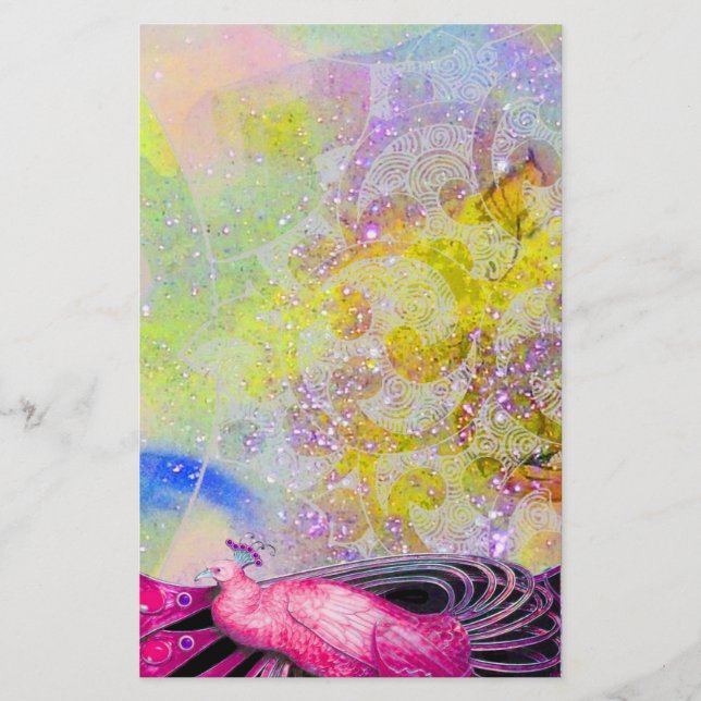 PAPELARIA PEACOCK ELEGANTE EM PINCO, ROUPA AMARELA ESPUMANTE (Frente)