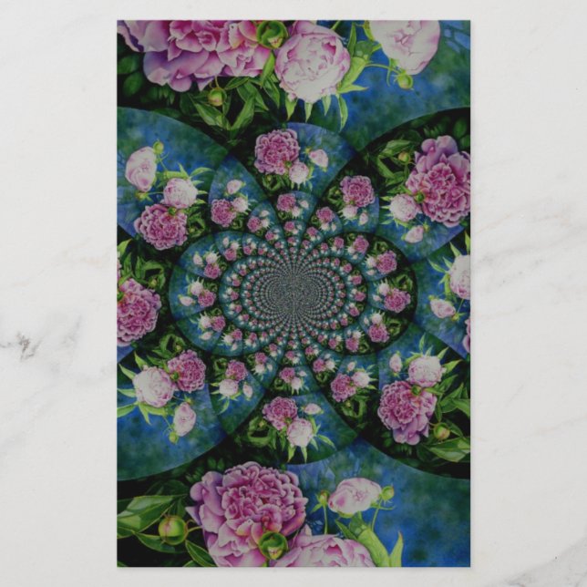 Papelaria Pedônio branco-rosa, cor-de-água floral, mandala (Frente)