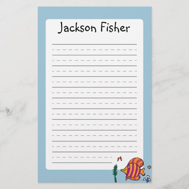 Papelaria Peixes tropicais alaranjados e roxos com cavalos (Frente)