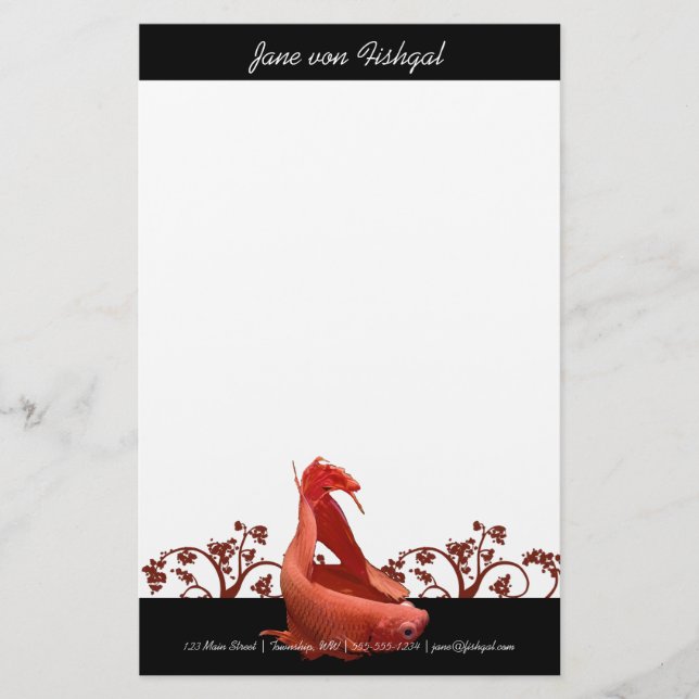 Papelaria Peixes vermelhos de Betta com acentos da natureza (Frente)