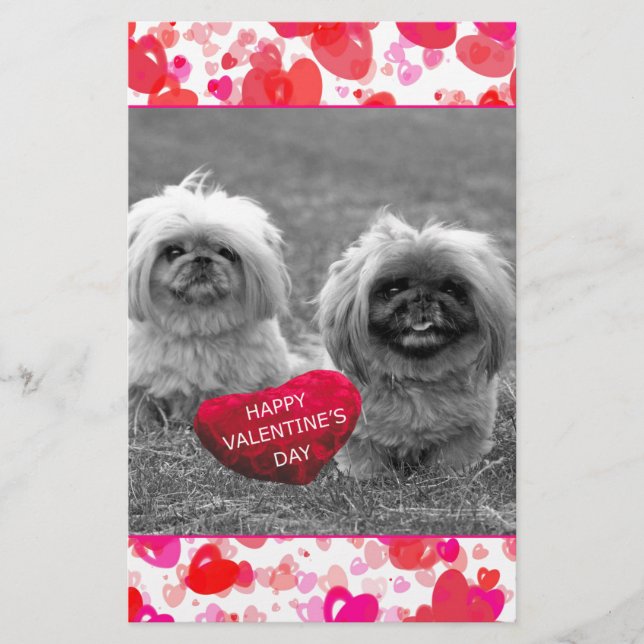 Papelaria Pekingese Puppies desejando Feliz dia de os namora (Frente)