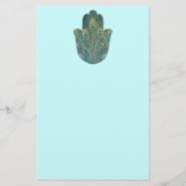 Papelaria Pena de Pavão Hamsa Judaica Boho (Frente)