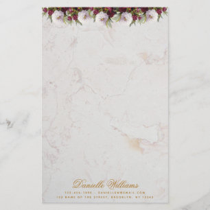 Papelaria Peônias Mármore Burgundy Floral Grafia Elegante