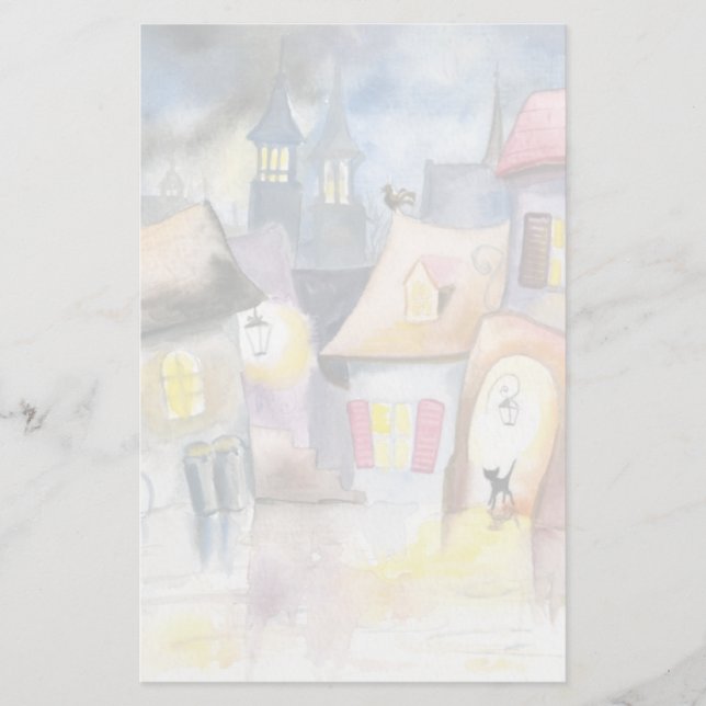 Papelaria Pequena cidade à noite (Frente)