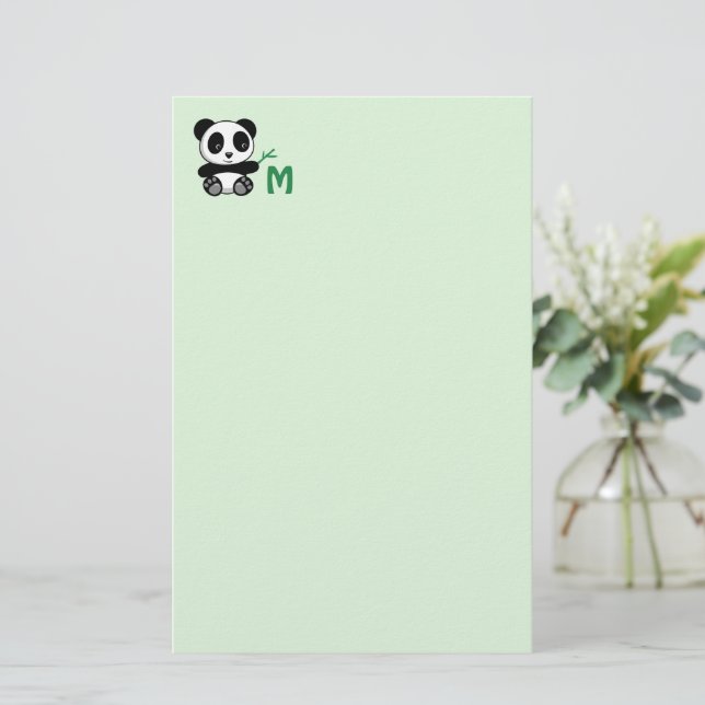 Papelaria Pequeno Panda Bonito com Monograma Verde (Em pé/Frente)