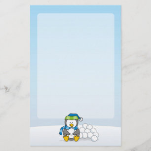 Papelaria Pequeno pinguim sentado com bolas de neve