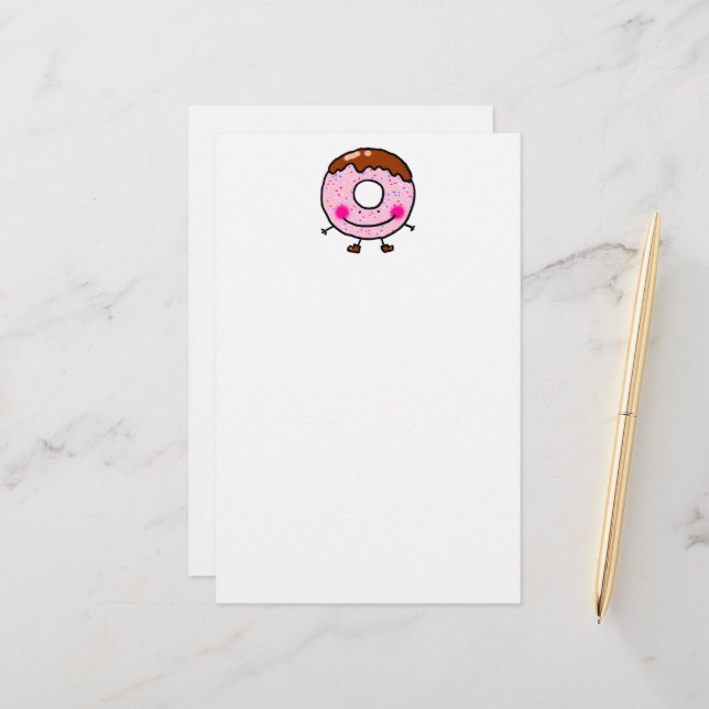 Papelaria Personagem de Arte de Donut Sorridente com Confeit (Frente/Verso In Situ)