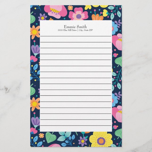 Papelaria Personalizada Colorida com Flores e Linh (Frente)