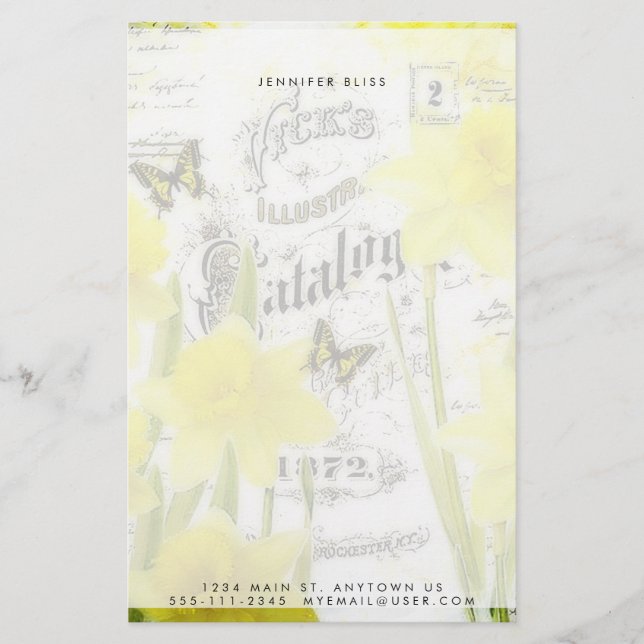 Papelaria personalizada com narcisos vintage (Frente)